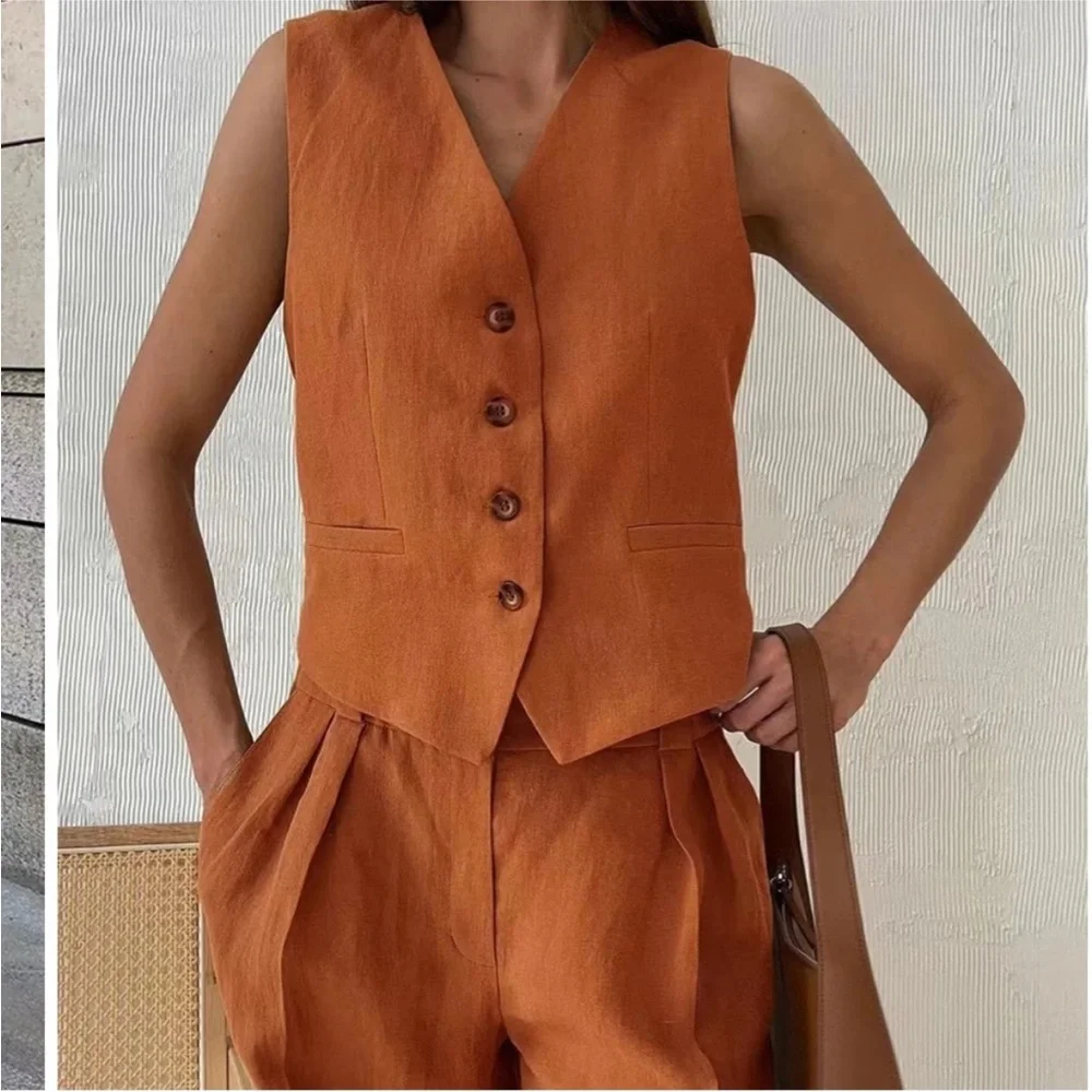NWT COMMENSE Orange Pants & Vest Set - Picture 4 of 7